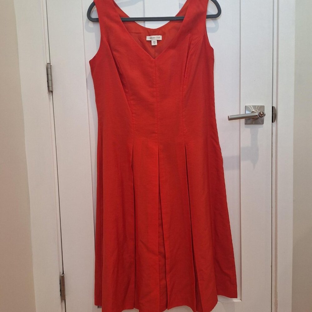 Coldwater Creek Dress, Saffron Red, minimalist sleeveless, V neck, lined, 10